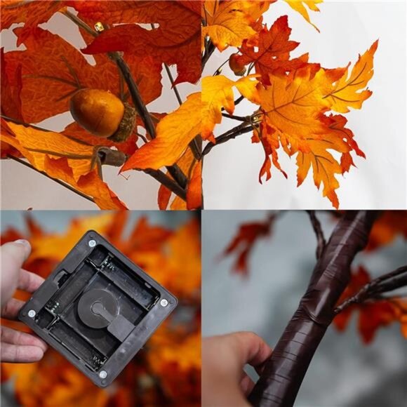 2Pack 24Inch Lighted Thanksgiving Fall Maple Tree Decor, 24 LED Battery Operated - Picture 3 of 8